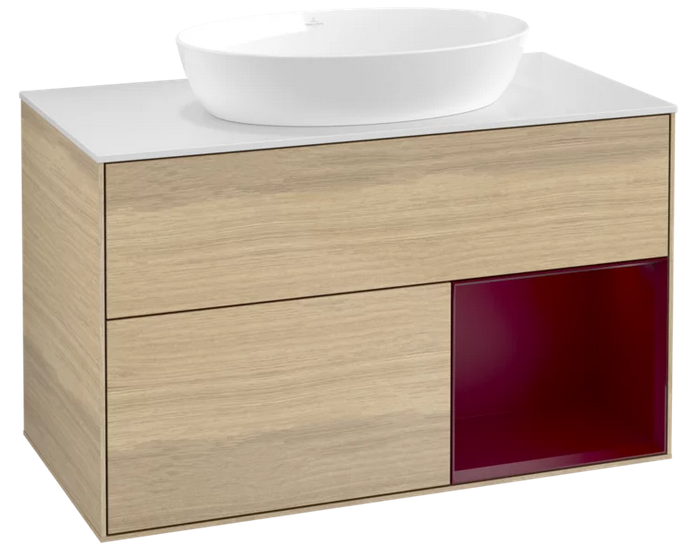 Тумба под раковину Villeroy & Boch Finion 100х50,1 см с подсветкой МДФ шпон дуба/стекло белое матовое FA21HBPC