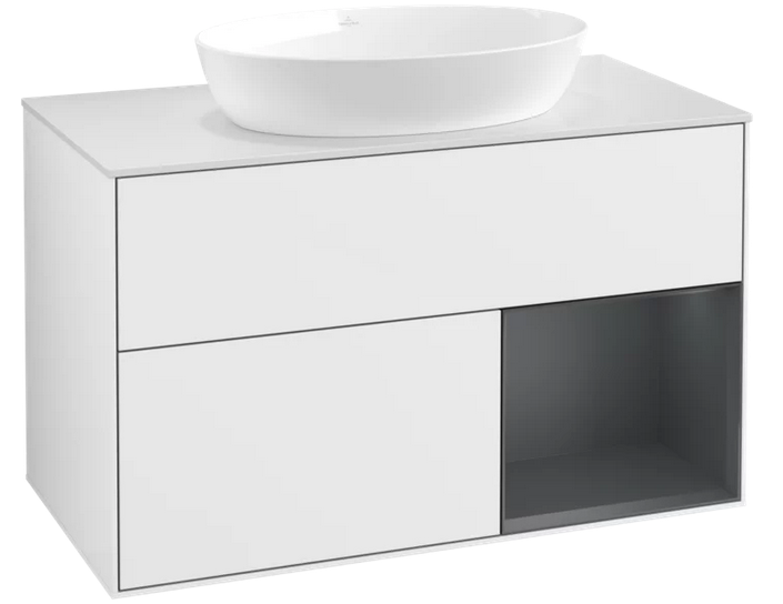 Тумба под раковину Villeroy & Boch Finion 100х50,1 см с подсветкой МДФ глянцевый белый лак/стекло белое матовое FA21HGGF