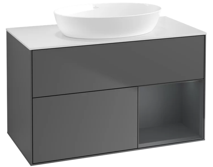 Тумба под раковину Villeroy & Boch Finion 100х50,1 см с подсветкой МДФ антрацит матовый лак/стекло белое матовое FA21HGGK
