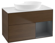 Тумба під раковину Villeroy & Boch Finion 100х50,1 см із підсвічуванням МДФ шпон волоського горіха/скло біле матове FA21HGGN