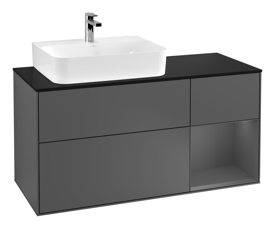 Тумба под раковину Villeroy & Boch Finion 120х50,1 см с подсветкой МДФ антрацит матовый лак/стекло черное матовое G152GKGK