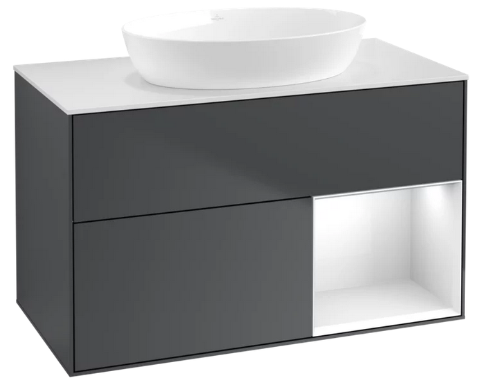 Тумба под раковину Villeroy & Boch Finion 100х50,1 см с подсветкой МДФ темно-синий матовый лак/стекло белое матовое FA21GFHG