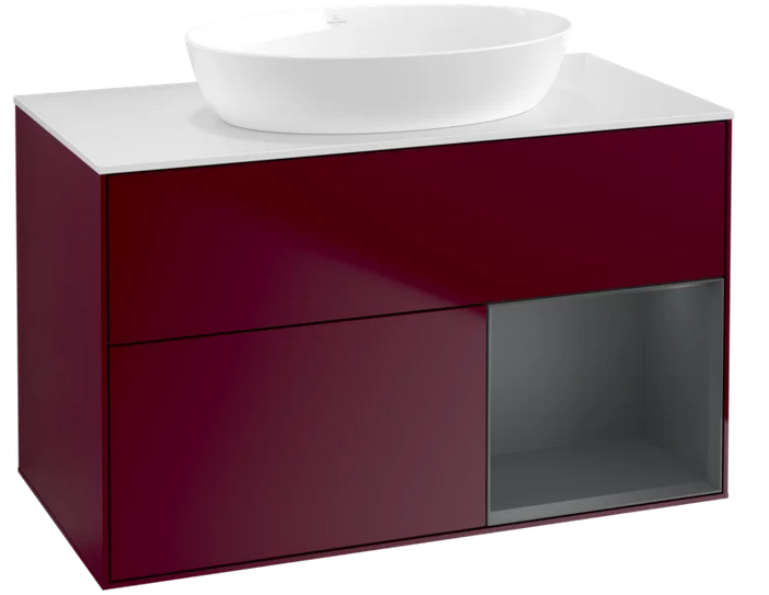 Тумба під раковину Villeroy & Boch Finion 100х50,1 см з підсвічуванням МДФ півонія матовий лак/скло біле матове FA21HGHB