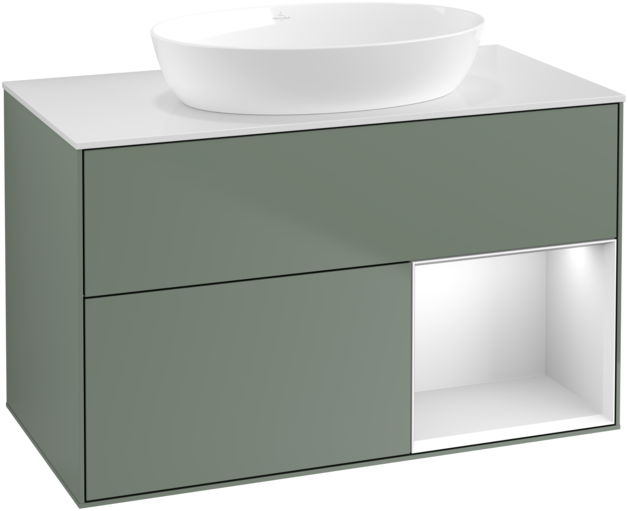Тумба под раковину Villeroy & Boch Finion 100х50,1 см с подсветкой МДФ оливковый матовый лак/стекло белое матовое FA21MTGM