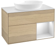 Тумба под раковину Villeroy & Boch Finion 100х50,1 см с подсветкой МДФ шпон дуба/стекло белое матовое FA21MTPC