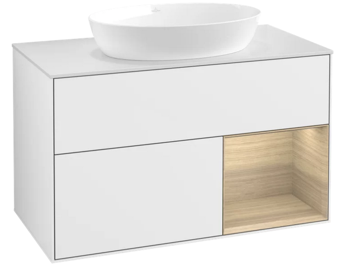 Тумба под раковину Villeroy & Boch Finion 100х50,1 см с подсветкой МДФ глянцевый белый лак/стекло белое матовое FA21PCGF