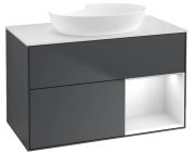 Тумба под раковину Villeroy & Boch Finion 100х50,1 см с подсветкой МДФ темно-синий матовый лак/стекло белое матовое FA21GFHG