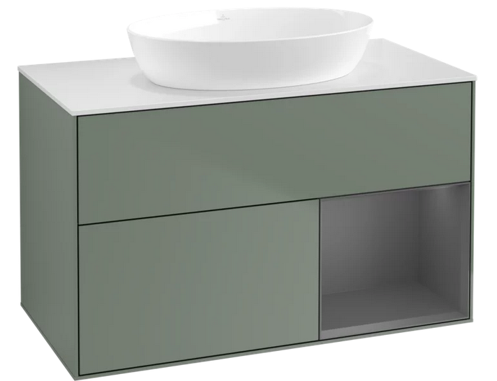 Тумба под раковину Villeroy & Boch Finion 100х50,1 см с подсветкой МДФ оливковый матовый лак/стекло белое матовое FA21GKGM