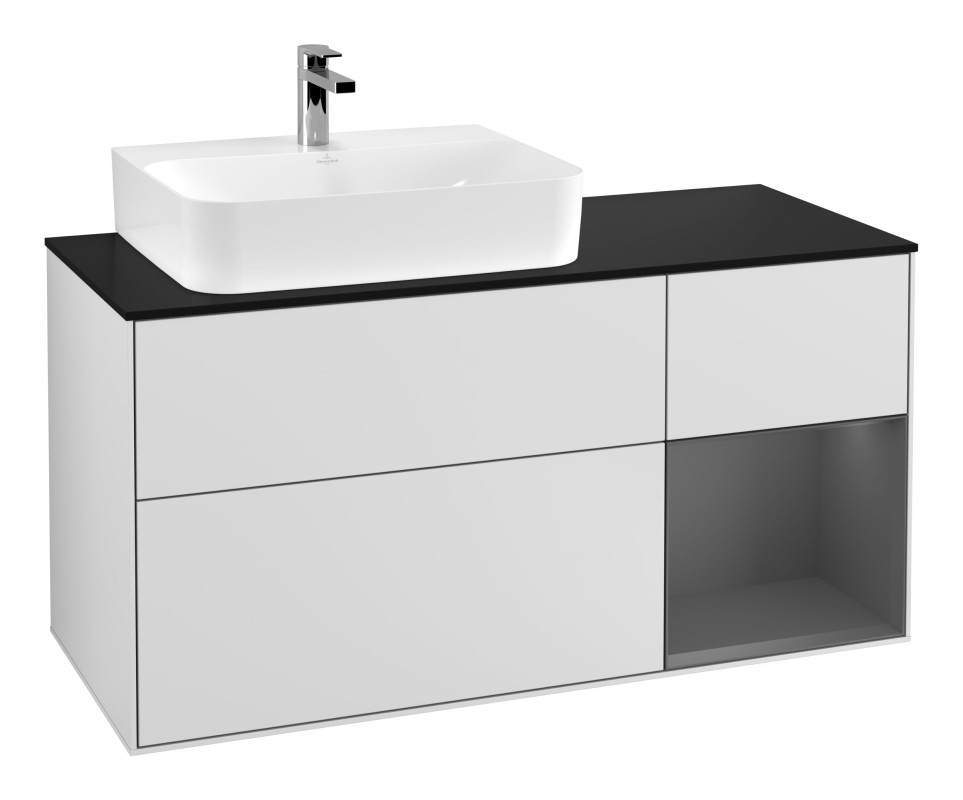 Тумба под раковину Villeroy & Boch Finion 120х50,1 см с подсветкой МДФ белый матовый лак/стекло черное матовое G152GKMT