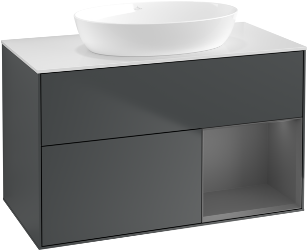 Тумба под раковину Villeroy & Boch Finion 100х50,1 см с подсветкой МДФ темно-синий матовый лак/стекло белое матовое FA21GKHG