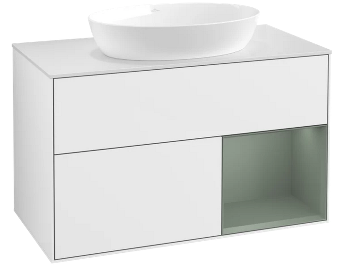 Тумба под раковину Villeroy & Boch Finion 100х50,1 см с подсветкой МДФ глянцевый белый лак/стекло белое матовое FA21GMGF