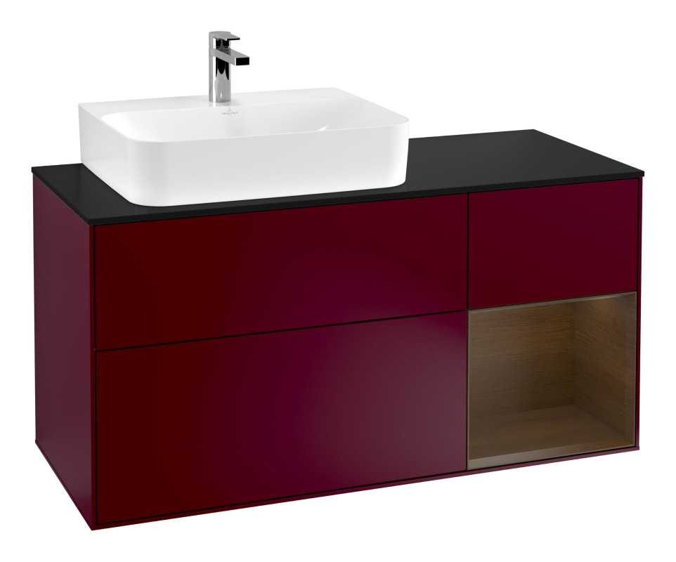 Тумба під раковину Villeroy & Boch Finion 120х50,1 см із підсвічуванням МДФ півонія матовий лак/скло чорне матове G152GNHB