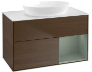 Тумба під раковину Villeroy & Boch Finion 100х50,1 см із підсвічуванням МДФ шпон волоського горіха/скло біле матове FA21GMGN