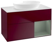 Тумба під раковину Villeroy & Boch Finion 100х50,1 см з підсвічуванням МДФ півонія матовий лак/скло біле матове FA21GMHB