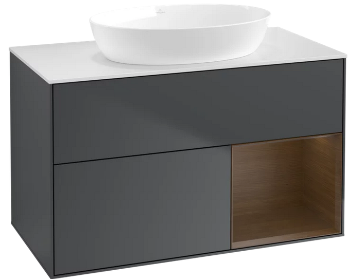 Тумба под раковину Villeroy & Boch Finion 100х50,1 см с подсветкой МДФ темно-синий матовый лак/стекло белое матовое FA21GNHG