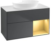 Тумба под раковину Villeroy & Boch Finion 100х50,1 см с подсветкой МДФ темно-синий матовый лак/стекло белое матовое FA21HFHG