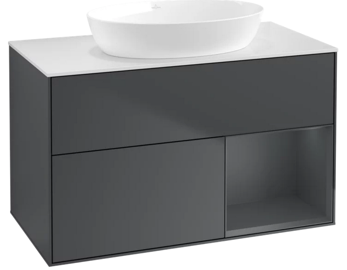 Тумба под раковину Villeroy & Boch Finion 100х50,1 см с подсветкой МДФ темно-синий матовый лак/стекло белое матовое FA21HGHG