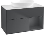 Тумба под раковину Villeroy & Boch Finion 100х50,1 см с подсветкой МДФ темно-синий матовый лак/стекло белое матовое FA21HGHG