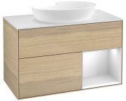 Тумба под раковину Villeroy & Boch Finion 100х50,1 см с подсветкой МДФ шпон дуба/стекло белое матовое FA21MTPC