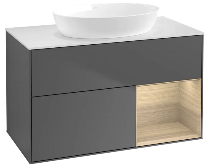 Тумба під раковину Villeroy & Boch Finion 100х50,1 см з підсвічуванням антрацит матовий лак/скло біле матове FA21PCGK