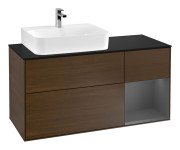 Тумба під раковину Villeroy & Boch Finion 120х50,1 см із підсвічуванням МДФ шпон волоського горіха/скло чорне матове G152GKGN