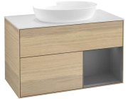 Тумба под раковину Villeroy & Boch Finion 100х50,1 см с подсветкой МДФ шпон дуба/стекло белое матовое FA21GKPC