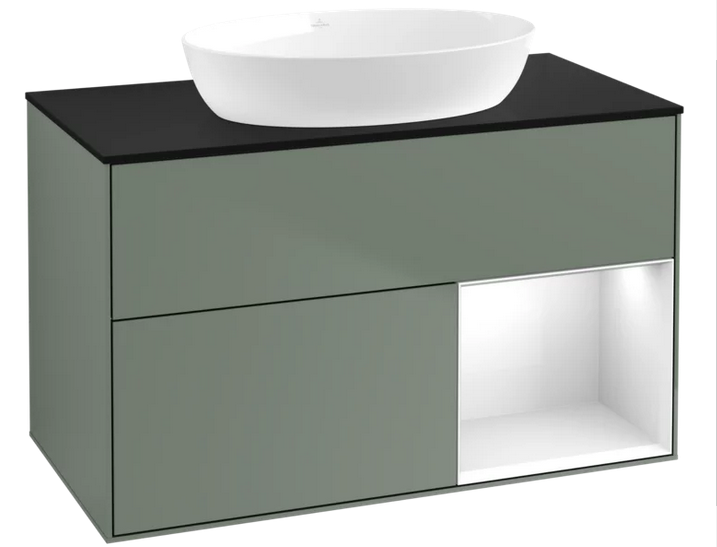 Тумба под раковину Villeroy & Boch Finion 100х50,1 см с подсветкой МДФ оливковый матовый лак/стекло черное матовое FA22GFGM