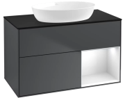 Тумба під раковину Villeroy & Boch Finion 100х50,1 см із підсвічуванням МДФ темно-синій матовий лак/скло чорне матове FA22GFHG