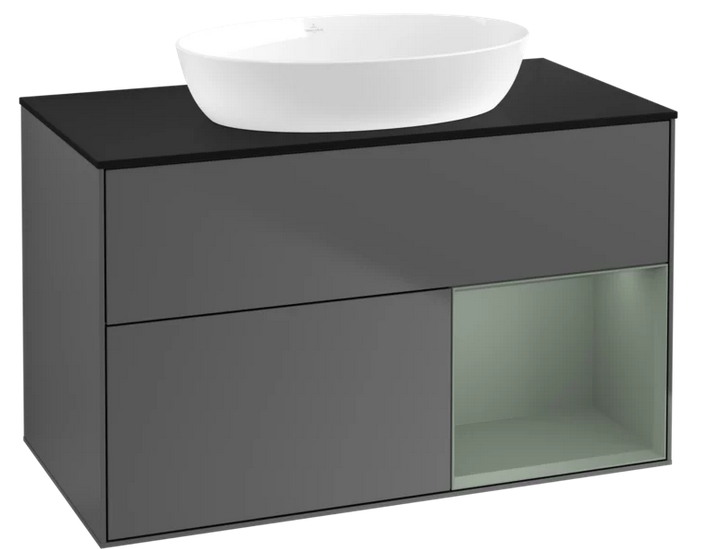 Тумба під раковину Villeroy & Boch Finion 100х50,1 см з підсвічуванням антрацит матовий лак/скло чорне матове FA22GMGK