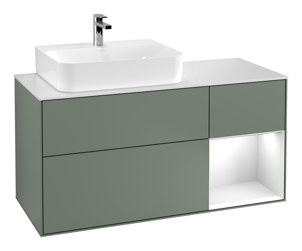 Тумба под раковину Villeroy & Boch Finion 120х50,1 см с подсветкой МДФ оливковый матовый лак/стекло белое матовое G151GFGM