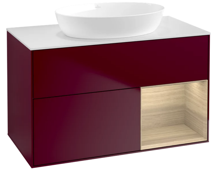 Тумба под раковину Villeroy & Boch Finion 100х50,1 см с подсветкой МДФ пион матовый лак/стекло белое матовое FA21PCHB