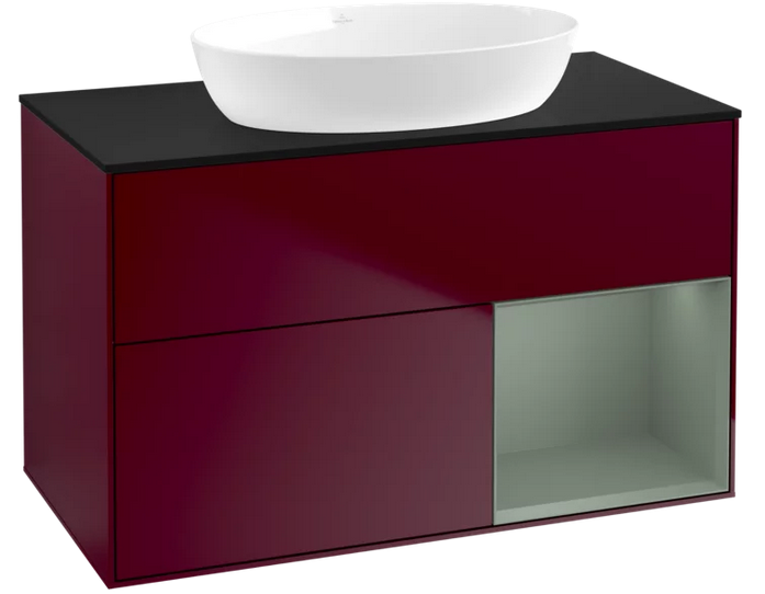 Тумба под раковину Villeroy & Boch Finion 100х50,1 см с подсветкой МДФ пион матовый лак/стекло черное матовое FA22GMHB