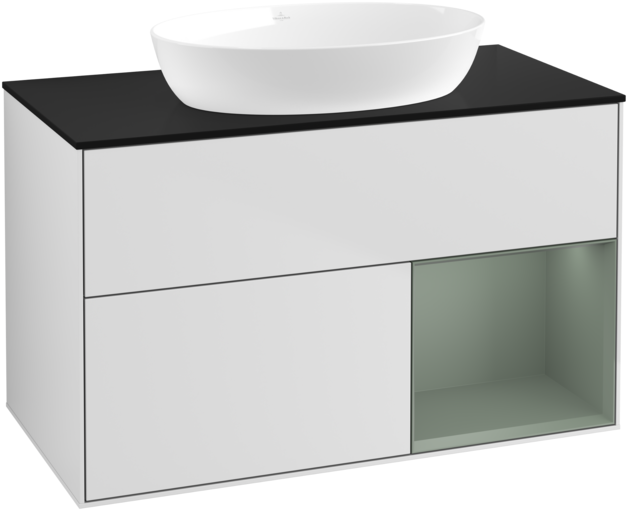 Тумба під раковину Villeroy & Boch Finion 100х50,1 см із підсвічуванням МДФ білий матовий лак/скло чорне матове FA22GMMT