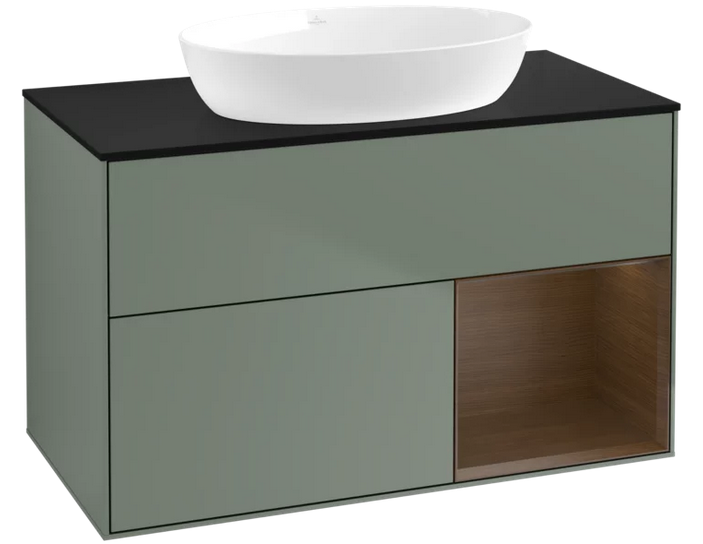 Тумба под раковину Villeroy & Boch Finion 100х50,1 см с подсветкой МДФ оливковый матовый лак/стекло черное матовое FA22GNGM