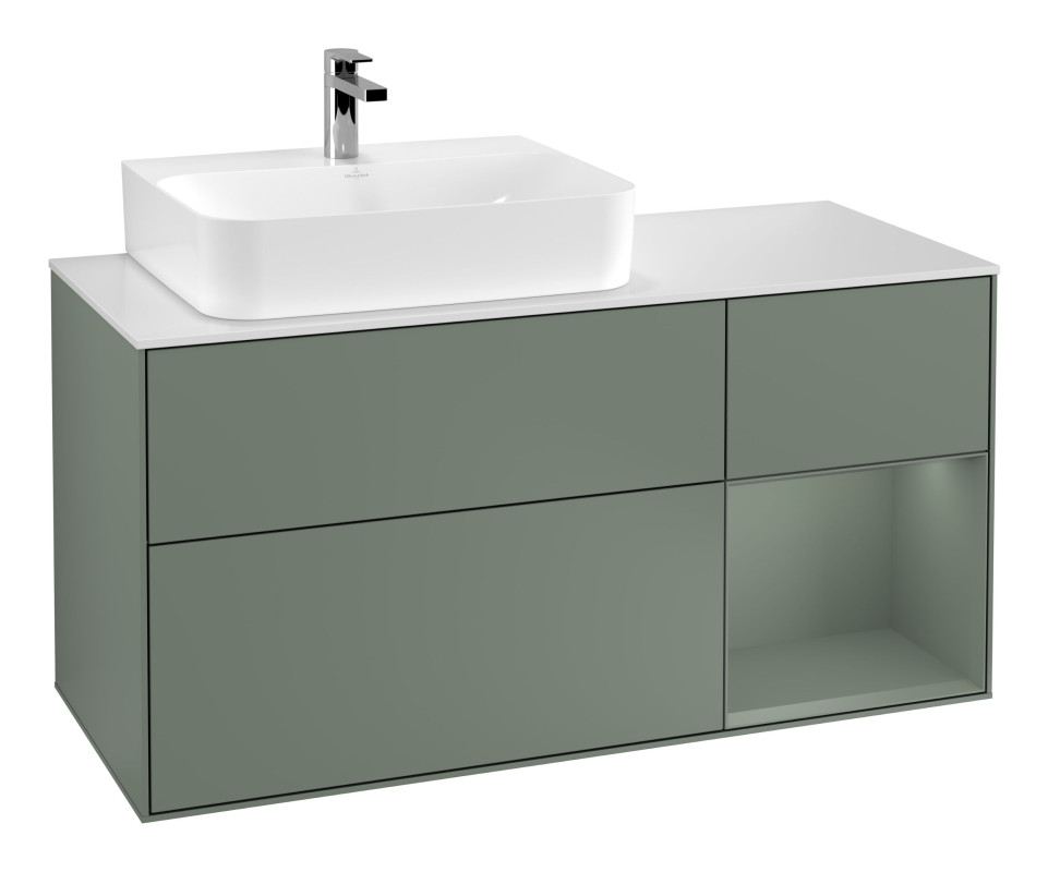 Тумба под раковину Villeroy & Boch Finion 120х50,1 см с подсветкой МДФ оливковый матовый лак/стекло белое матовое G151GMGM