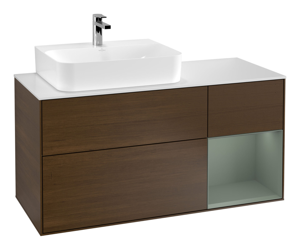 Тумба под раковину Villeroy & Boch Finion 120х50,1 см с подсветкой МДФ шпон грецкого ореха/стекло белое матовое G151GMGN