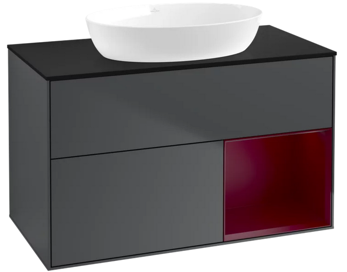 Тумба під раковину Villeroy & Boch Finion 100х50,1 см із підсвічуванням МДФ темно-синій матовий лак/скло чорне матове FA22HBHG