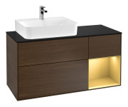 Тумба под раковину Villeroy & Boch Finion 120х50,1 см с подсветкой МДФ шпон грецкого ореха/стекло черное матовое G152HFGN