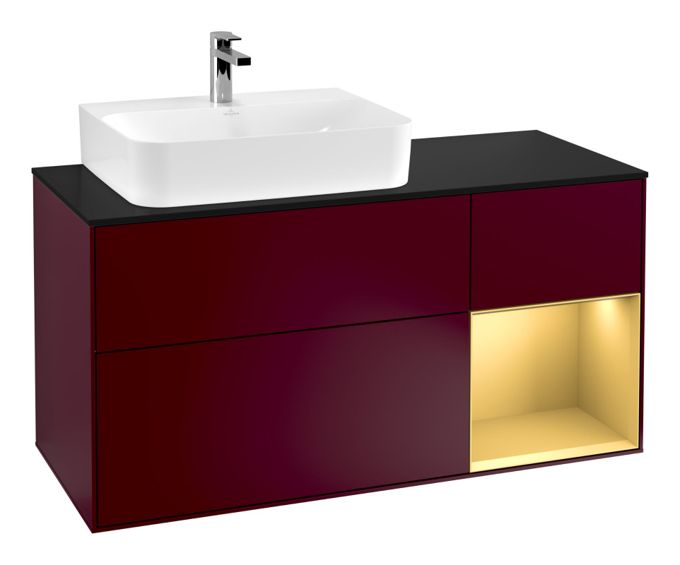 Тумба под раковину Villeroy & Boch Finion 120х50,1 см с подсветкой МДФ пион матовый лак/стекло черное матовое G152HFHB