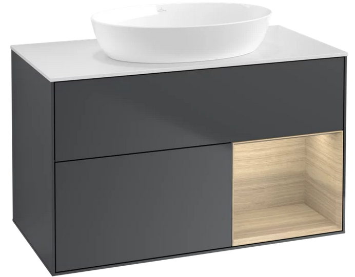 Тумба под раковину Villeroy & Boch Finion 100х50,1 см с подсветкой МДФ темно-синий матовый лак/стекло белое матовое FA21PCHG