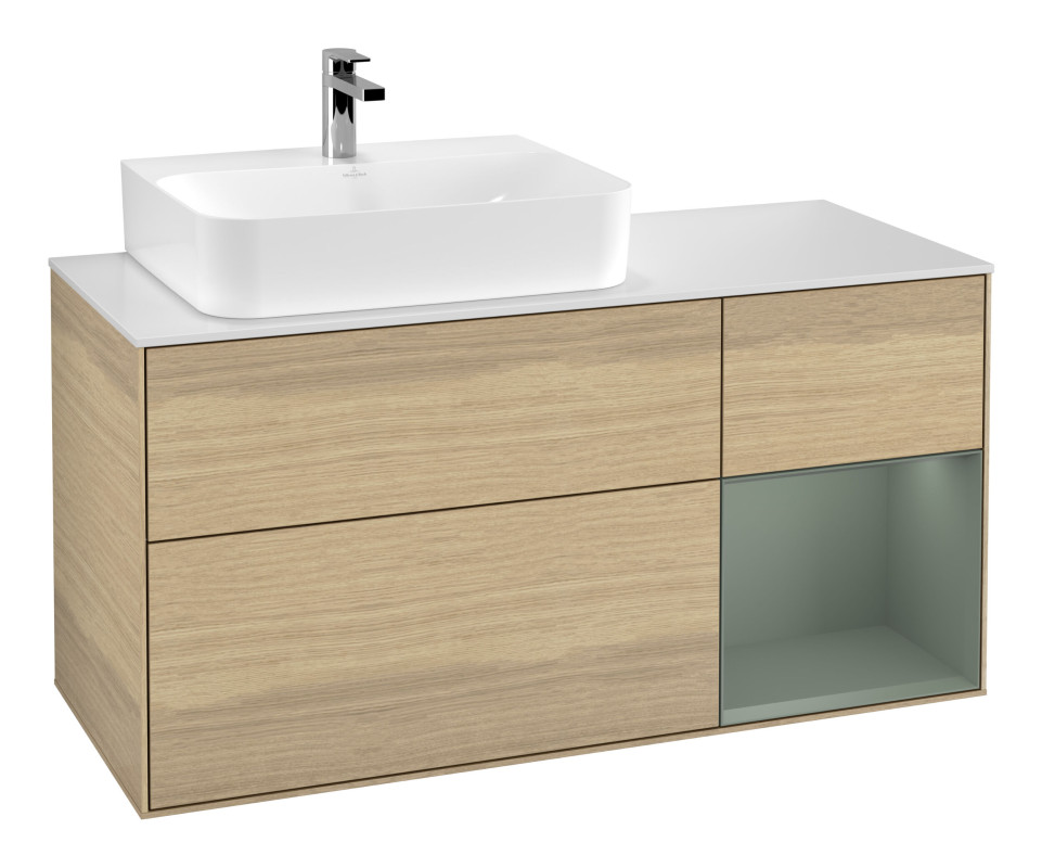 Тумба под раковину Villeroy & Boch Finion 120х50,1 см с подсветкой МДФ шпон дуба/стекло белое матовое  G151GMPC