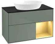 Тумба под раковину Villeroy & Boch Finion 100х50,1 см с подсветкой МДФ оливковый матовый лак/стекло черное матовое FA22HFGM