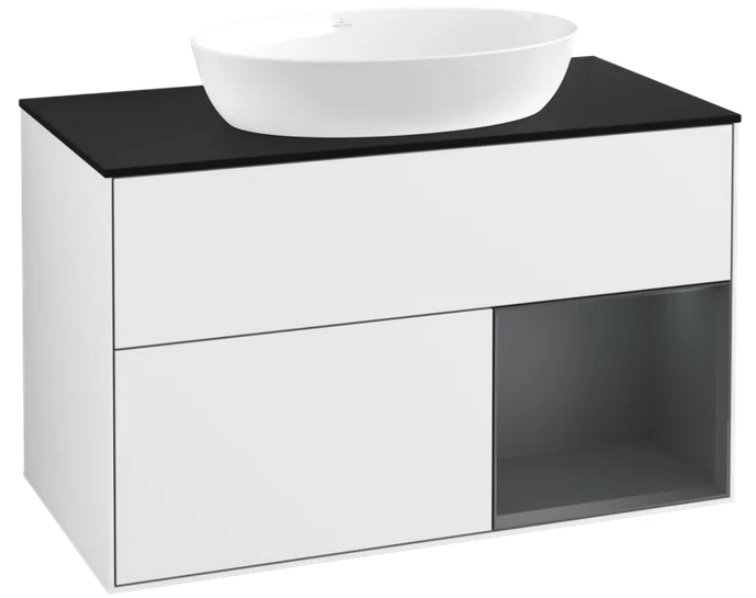 Тумба под раковину Villeroy & Boch Finion 100х50,1 см с подсветкой МДФ глянцевый белый лак/стекло черное матовое FA22HGGF