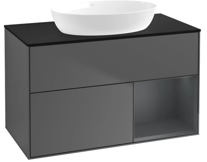 Тумба під раковину Villeroy & Boch Finion 100х50,1 см із підсвічуванням МДФ антрацит матовий лак/скло чорне матове FA22HGGK