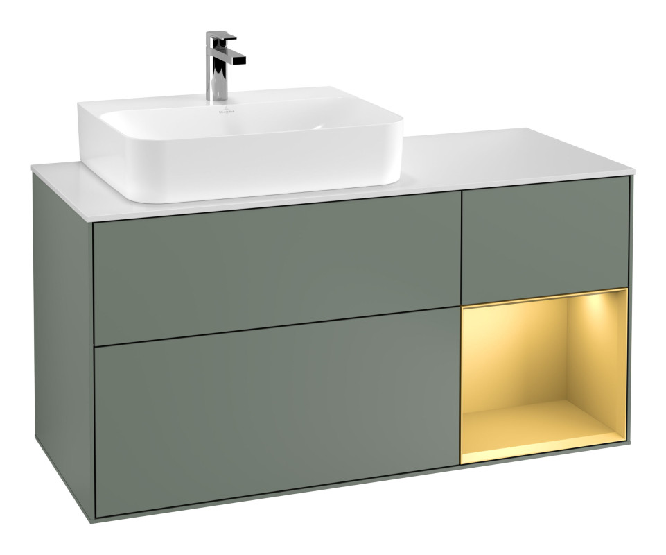 Тумба под раковину Villeroy & Boch Finion 120х50,1 см с подсветкой МДФ оливковый матовый лак/стекло белое матовое G151HFGM