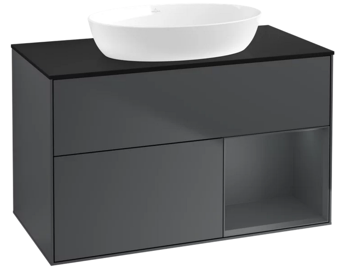 Тумба под раковину Villeroy & Boch Finion 100х50,1 см с подсветкой МДФ темно-синий матовый лак/стекло черное матовое FA22HGHG