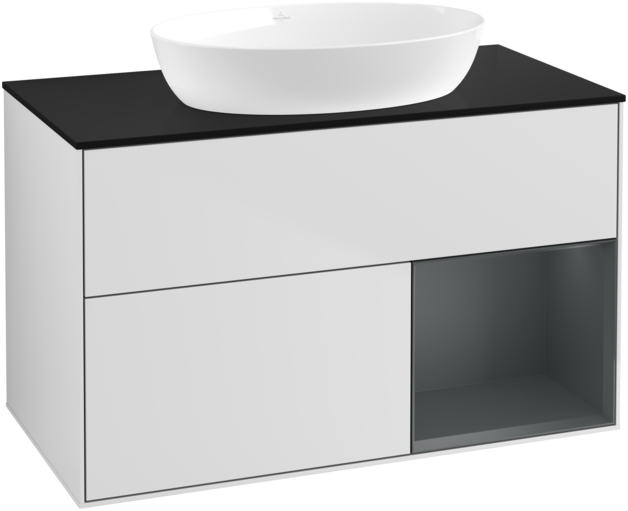 Тумба под раковину Villeroy & Boch Finion 100х50,1 см с подсветкой МДФ белый матовый лак/стекло черное матовое FA22HGMT