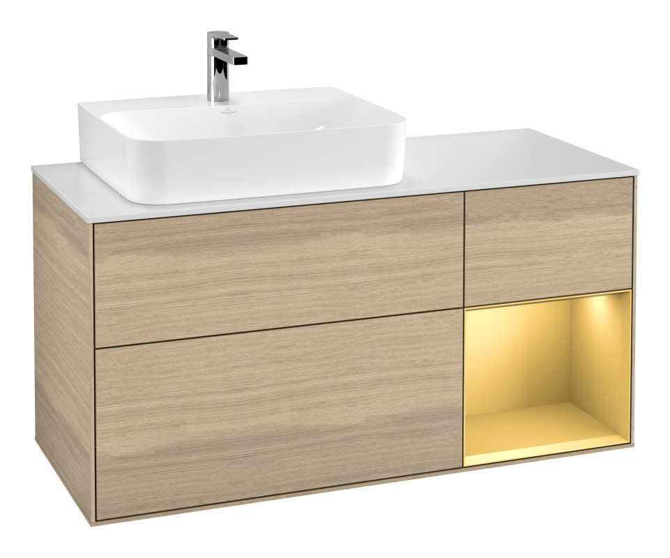 Тумба под раковину Villeroy & Boch Finion 120х50,1 см с подсветкой МДФ шпон дуба/стекло белое матовое G151HFPC