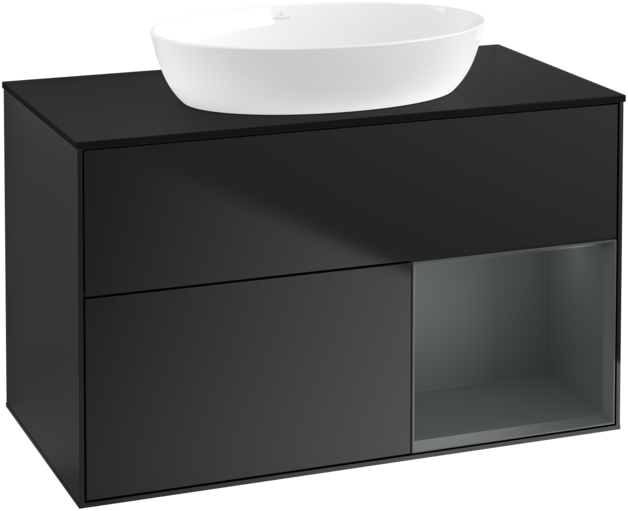 Тумба под раковину Villeroy & Boch Finion 100х50,1 см с подсветкой МДФ черный матовый лак/стекло черное матовое FA22HGPD