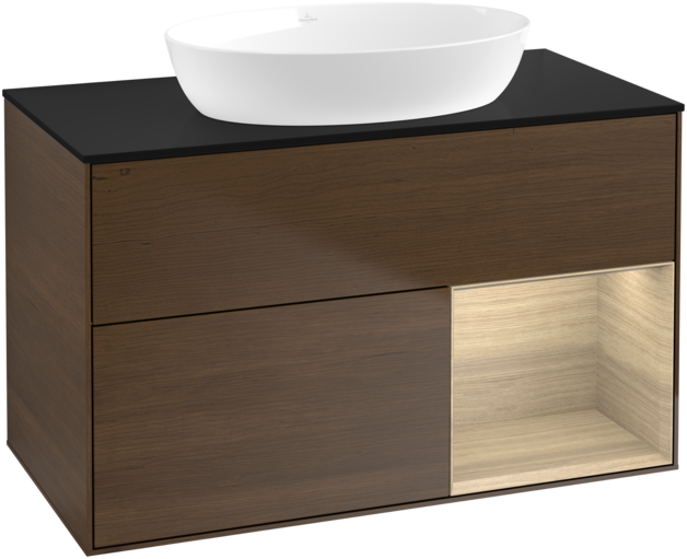 Тумба под раковину Villeroy & Boch Finion 100х50,1 см с подсветкой МДФ шпон грецкого ореха/стекло черное матовое FA22PCGN